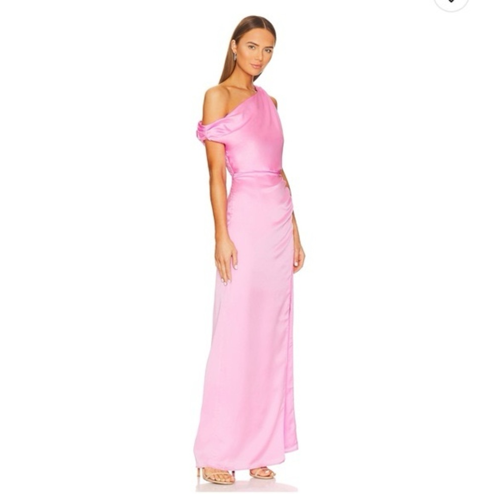 Show Me Your MuMu Jodie Off Shoulder Ruched Pink Satin Dress Size XS